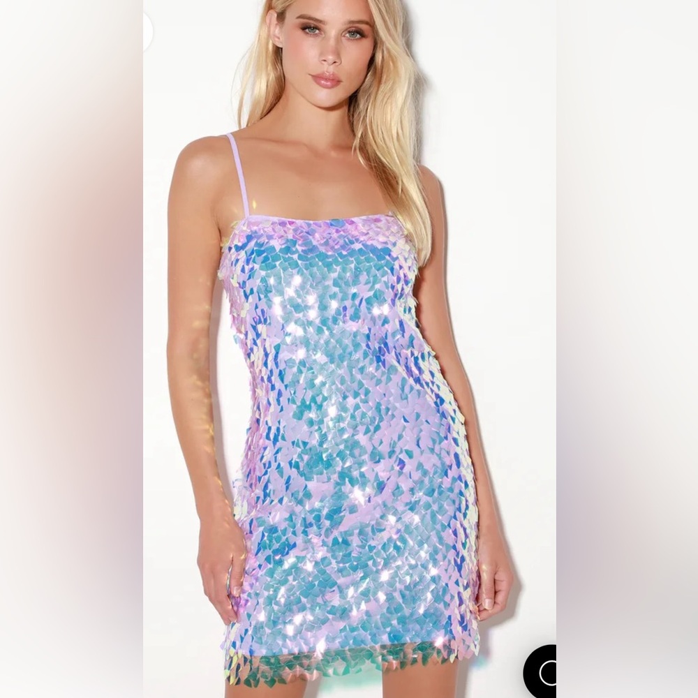 Lulu’s Club Queen Lavender Iridescent Sequin Mini Dress🪩